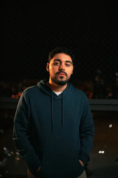 Hoodie portrait, night